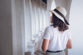 Tourist Woman Having Enjoyment While Sightseeing Art Architecture in The Temple, Portrait of Traveler Asian Woman is Visiting Fine Royalty Free Stock Photo