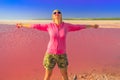 Tourist woman at Pink Lake