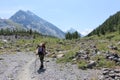 Tourist woman standing at the foot of Belukha Mountain, Alta Royalty Free Stock Photo