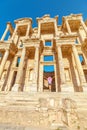 Tourist at Library of Celsus of Ephesus in Turkey Royalty Free Stock Photo