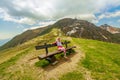 Tourist woman in Tamaro mount Royalty Free Stock Photo