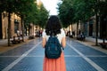 Tourist woman travelling alone to a new city