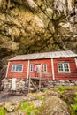 Tourist visiting Helleren houses in Jossingfjord, Norway Royalty Free Stock Photo