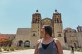 a tourist woman walking in oaxaca city mexico Royalty Free Stock Photo