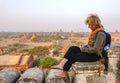 Tourist writes the itinerary in Bagan, Myanmar Royalty Free Stock Photo
