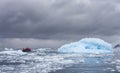 Tourist in a zodiac traveling in antarctic waters