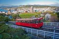 Touristic attraction of red cable car in Wellington, New Zealand