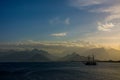 The touristic boat on the Mediterranean sea in Antalya