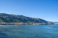 Touristic boats in Adriatic sea coast in the city of Vlore Vlora. Ships docked in the Vlore Harbour Port of Vlora Royalty Free Stock Photo