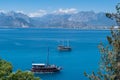 Touristic boats at the bay in Antalya, Mediterranean Sea. Turkey Royalty Free Stock Photo