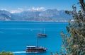 Touristic boats at the bay in Antalya, Mediterranean Sea. Turkey Royalty Free Stock Photo