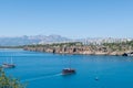 Touristic boats at the bay in Antalya, Mediterranean Sea. Turkey Royalty Free Stock Photo