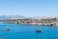 Touristic boats at the bay in Antalya, Mediterranean Sea. Turkey Royalty Free Stock Photo