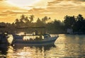 Touristic boats near Mirissa bay on the sunset. Royalty Free Stock Photo