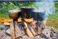 Touristic cauldron on camp fire