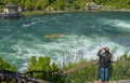 Touristic cruise boat at Rhein waterfall Royalty Free Stock Photo