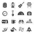 Collection of flat icons - touristic gear, equipment or tools