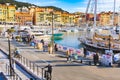 Touristic harboor, port in Nice. Cote d`Azur France. scenery panoramic aerial city scape view of Nice, France. view on harbor Royalty Free Stock Photo