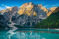 Touristic leisure wooden boats on the alpine lake, Dolomites, Italy Royalty Free Stock Photo