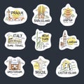 Touristic logo. Business templates for travelers historical landmarks illustration recent vector picture set