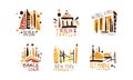 Touristic Logo Templates Design, Travel over the World, Dubai, Berlin, Hong Kong, Barcelona, New York, Istanbul Emblems