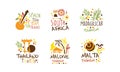 Touristic Logo Templates Design, Travel over the World, Spain, Madagascar, South Africa, Maldive, Malta, Thailand