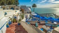 Touristic picturesque village Sidi Bou Said. Famous cafe with beautiful view. Tunisia