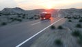 Touristic red bus on highway. Fast driving. realistic 3d rendering.