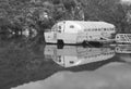 Touristic river barge with transparent all weather roof ceiling