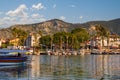 Touristic river boats with tourists in Dalyan resort