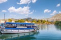 Touristic river boats with tourists in Dalyan resort