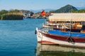 Touristic river boats with tourists in Dalyan resort