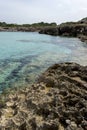 Touristic, Rocks by the Mediterranean sea on the island of Ibiza Royalty Free Stock Photo