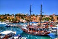 Touristic sailboats setting port of Antalya, Turkey