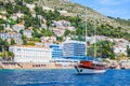 Touristic ship and hotels on shore in Dubrovnik in Croatia Royalty Free Stock Photo