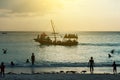 Touristic ship near Zanzibar beach at sunset Royalty Free Stock Photo