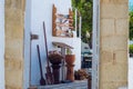 Touristic shop with ceramics on display in Lindos Royalty Free Stock Photo