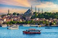 Touristic sightseeing ships in istanbul city, Turkey Royalty Free Stock Photo