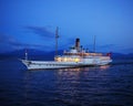 Touristic Steamship Montreux On Lake Geneva After Sunset