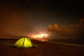 Touristic tent on the beach by night Royalty Free Stock Photo