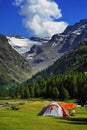 Touristic tent in camp on Valsavarenche valley, Valle Aosta, Italy