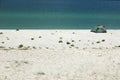 Touristic tent on the sea coast of wild island Royalty Free Stock Photo