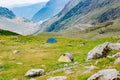 Touristic tents near Transfagarasan mountain road in Romania Royalty Free Stock Photo