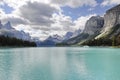 Tourists aboard a tour boat at Maligne Lake