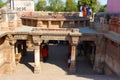 Tourists at Adalaj Stepwell in Ahmedabad, Gujarat, India .The stepwell was built in 1498 by king Mohammed Begda for Queen Rani Roo Royalty Free Stock Photo