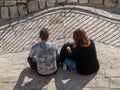 Tourists admiring the Old City of Jerusalem from the Ramparts Walk Royalty Free Stock Photo