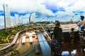 Tourists admiring Yokohama diorama from Hara Model Railway Museum Royalty Free Stock Photo