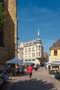 Tourists from all over the world in the historic old town of Colmar in France