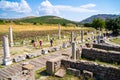 Tourists in the ancient city of Asklepion. Via Tecta, the Roman sacred street leading to the Asklepion in Roman city Pergamon.