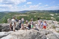 Tourists at the ancient Thracian city Perperikon Royalty Free Stock Photo